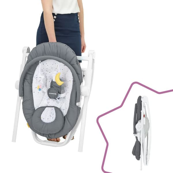 Badabulle Transat Bebis i Höjd Kompakt, Ultra Kompakt Fällning, Bekväm, Flera Positioner, Från födseln, Månsken