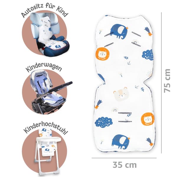 Istuinpäällinen rattaiden sisäosa 75 x 35 cm - buginen päällinen istuinosa lastenistuimelle hengittävä universaali Minky sinertävä sateenkaari