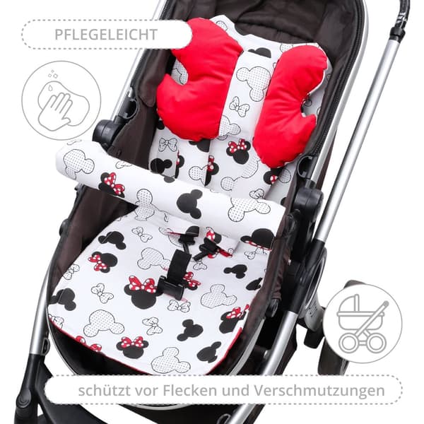 Sittöverdrag barnvagnsinsats 75 x 35 cm - buggyöverdrag sätinsats för barnstol andas universalset med bältesskydd sammetsröd liten mus