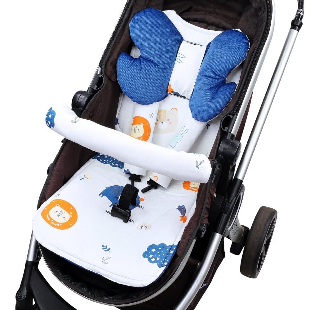 Sittöverdrag barnvagnsinsats 75 x 35 cm - buggyöverdrag sätinsats för barnstol andas universalset med bältesskydd sammet gråblå