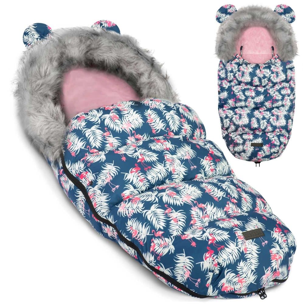 Fotpåse barnvagn - buggy - Blå med flamingos