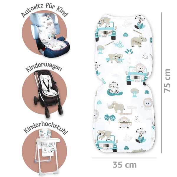 Sædebetræk klapvognsindsats 75 x 35 cm - buggybetræk sædeindsats til barnesæde åndbar universal Minky Africa Khaki