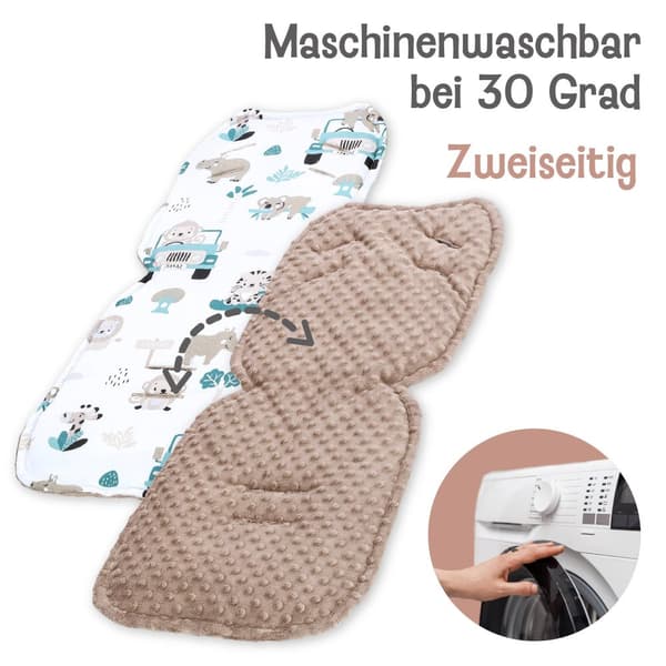 Sittöverdrag barnvagnsinsats 75 x 35 cm - buggyöverdrag sätinsats för barnstol andas universal Minky Africa Khaki