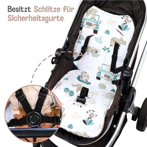 Sædebetræk klapvognsindsats 75 x 35 cm - buggybetræk sædeindsats til barnesæde åndbar universal Minky Africa Khaki