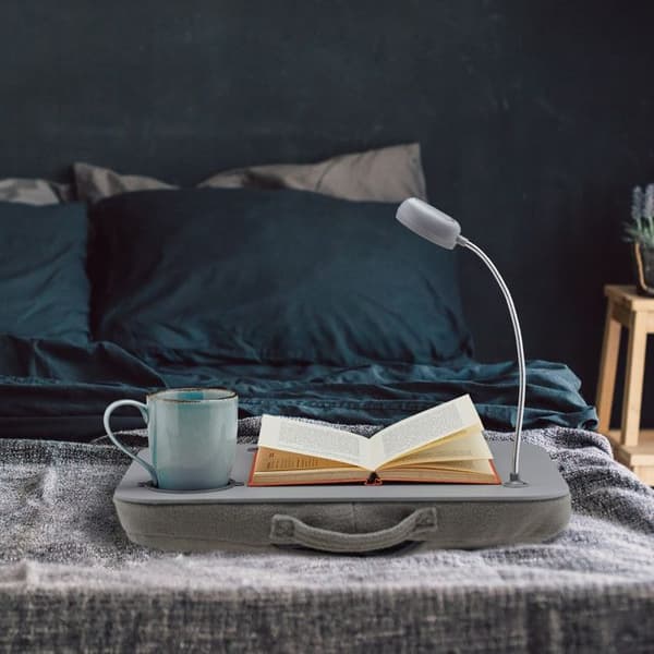 Relaxdays Laptop Lap Bordsställ Dator LED-lampa Mugghållare, Grå