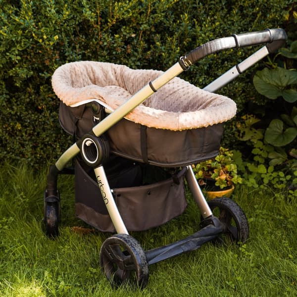 Rattareunus rattaille - päällinen vauvan kylpypesään rattaiden tarvikesarja 3 kpl tyynyllä ja patjalla puuvillaa Africa Minky Vintage Khaki