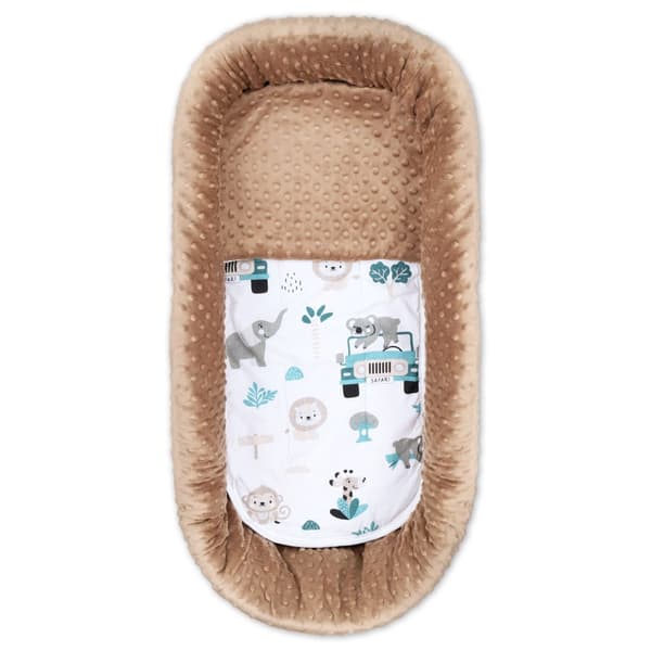 Rattareunus rattaille - päällinen vauvan kylpypesään rattaiden tarvikesarja 3 kpl tyynyllä ja patjalla puuvillaa Africa Minky Vintage Khaki