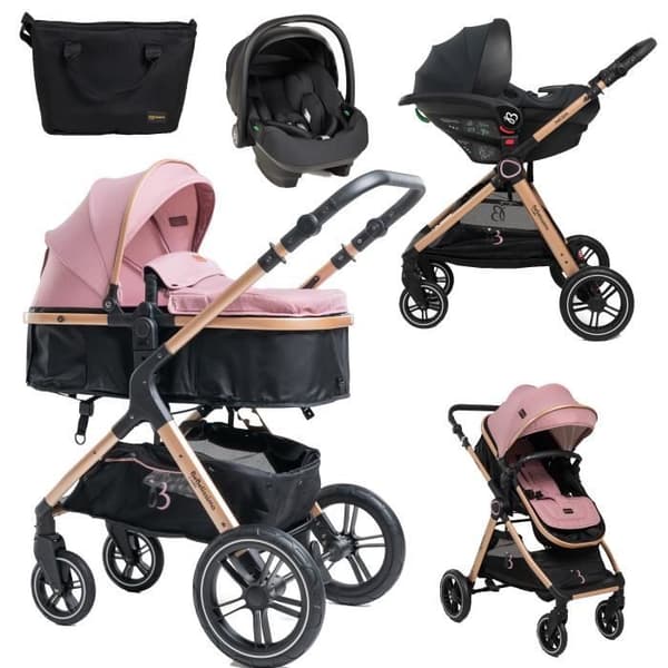 BEBELISSIMO - 3 i 1 trio kombinerad barnvagn - I-storlek 40-87cm bilbarnstol - liggdel - från födseln - upp till 22 kg - NYA rosa