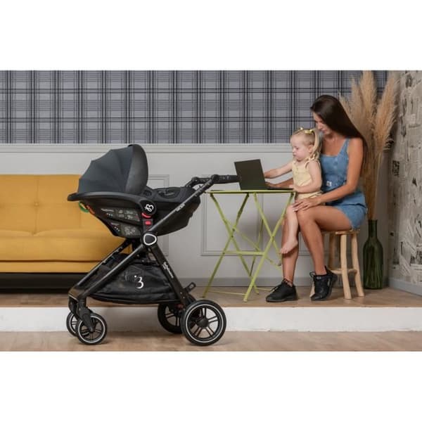 BEBELISSIMO - 3 i 1 trio kombinerad barnvagn - I-storlek 40-87cm bilbarnstol - liggdel - från födseln - upp till 22 kg - NYA Black