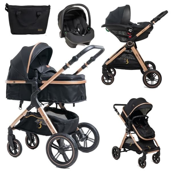 BEBELISSIMO - 3 i 1 trio kombinerad barnvagn - I-storlek 40-87cm bilbarnstol - liggdel - från födseln - upp till 22 kg - NYA Black