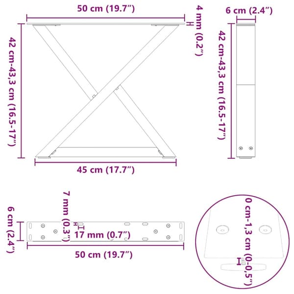 Soffbordsben 2 st vit 50x(42-43,3) cm stål