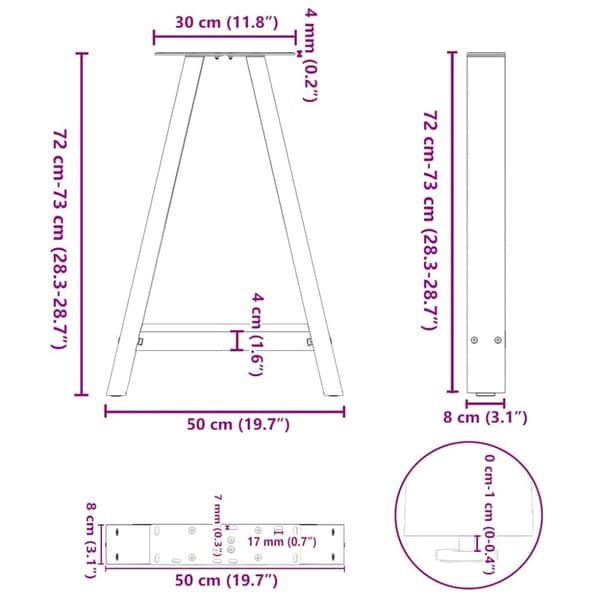 Soffbordsben A-formade 2 st 50x(72-73) cm stål