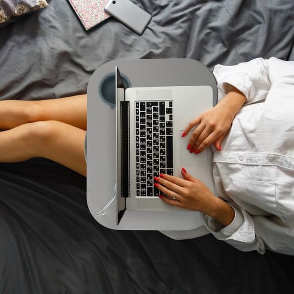 Relaxdays Laptop Lap Bordsställ Dator LED-lampa Mugghållare, Grå