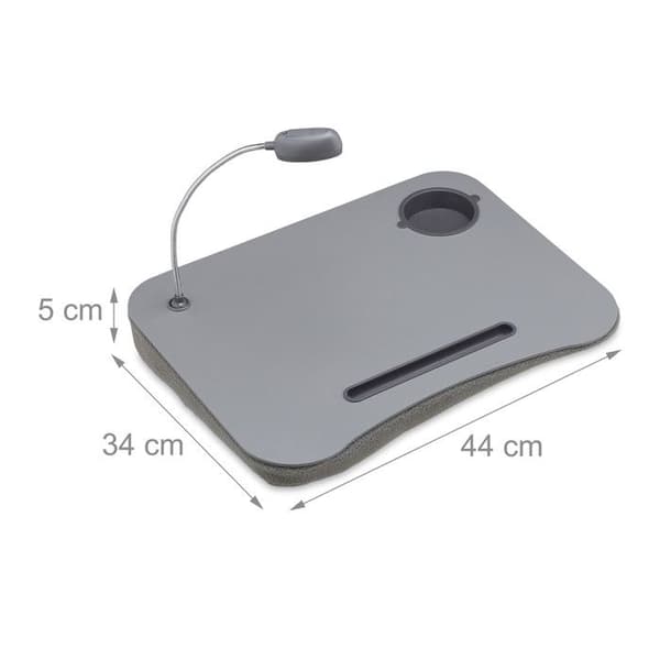 Relaxdays Laptop Lap Bordsställ Dator LED-lampa Mugghållare, Grå