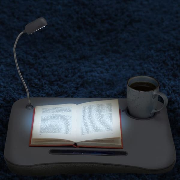 Relaxdays Laptop Lap Bordsställ Dator LED-lampa Mugghållare, Grå