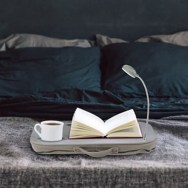 Relaxdays Laptop Lap Bordsställ Dator LED-lampa Mugghållare, Grå