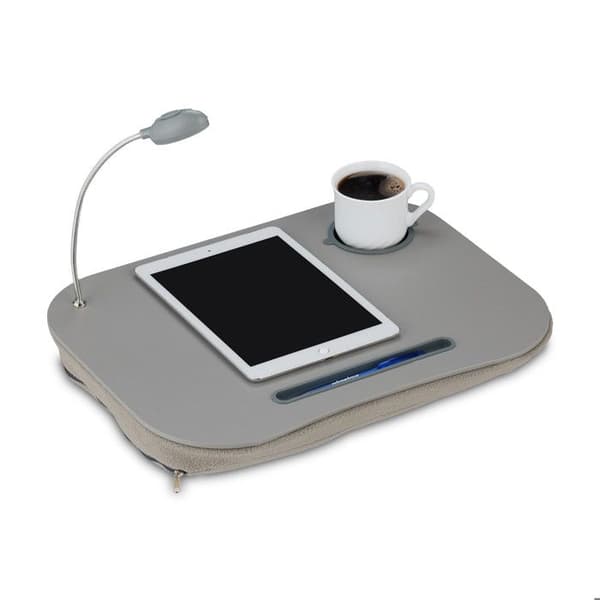 Relaxdays Laptop Lap Bordsställ Dator LED-lampa Mugghållare, Grå