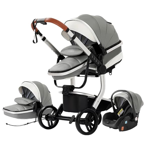Vauva-ikäinen vaunu, 3-in-1-toiminto, taitettava muotoilu, turvallisuussertifioitu,518-Harmaa