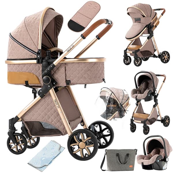 Barnvagn, 3-i-1 mångsidig design, hög lastkapacitet,V9-KHAKI