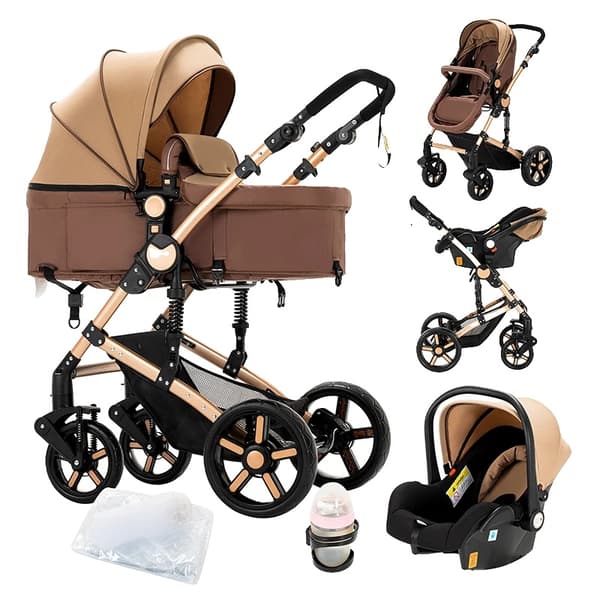 Babyvogn, 3-i-1 alsidig design, høj belastningskapacitet,588-Khaki
