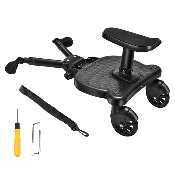 Kannettava Buggy Board, Säädettävä Istuin, 360° Kierto, Sopii 2-6-vuotiaille,musta