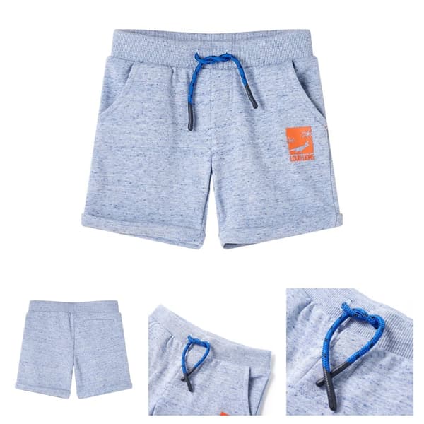 Shorts til børn str. 116 med snøre blåmeleret -  Bukser til børn