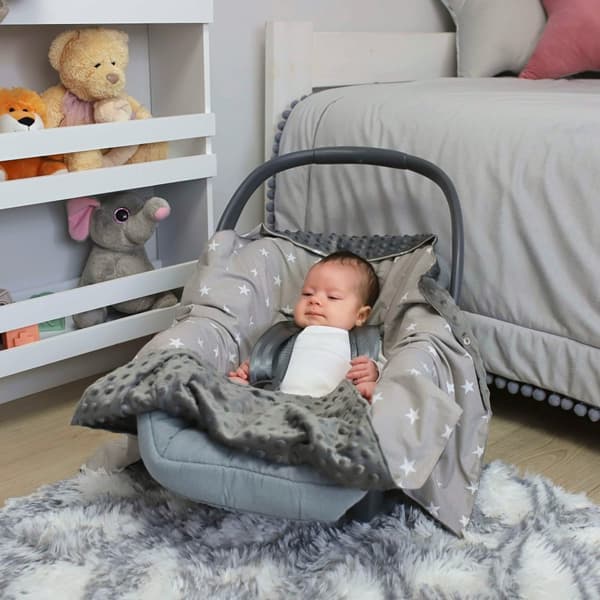 Wrap-around filt bärsele filt barnvagn 90x90cm - universal baby filt för barnvagn bilbarnstol året runt bomull minky stars grå