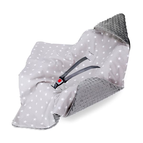 Wrap-around filt bärsele filt barnvagn 90x90cm - universal baby filt för barnvagn bilbarnstol året runt bomull minky stars grå