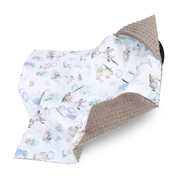 Omslagstæppe bæresele tæppe klapvogn 90x90cm - universal baby babytæppe til buggy autostol helsæson bomuld minky pindsvin kaki