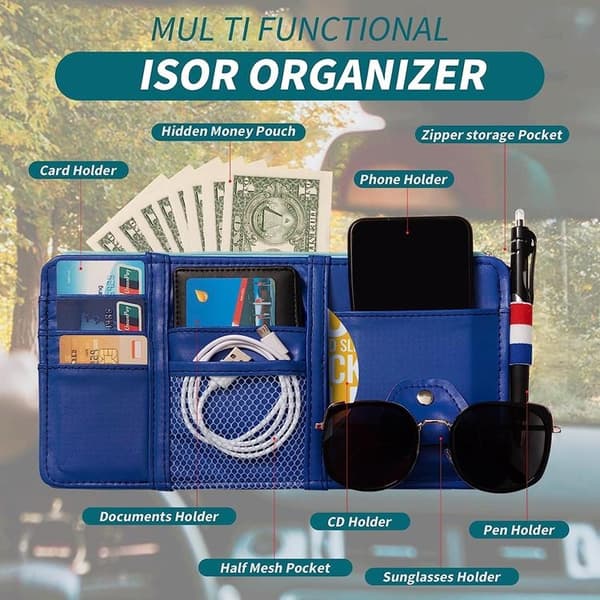 Bil Solskydd Organizer med Zipper Pocket - Grå