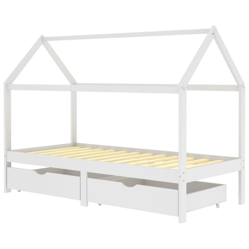 vidaXL Sängram med lådor vit massiv furu 90x200 cm