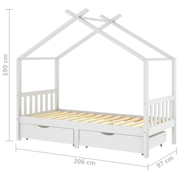 vidaXL Ramme for barneseng med skuffer hvit heltre furu 90x200 cm