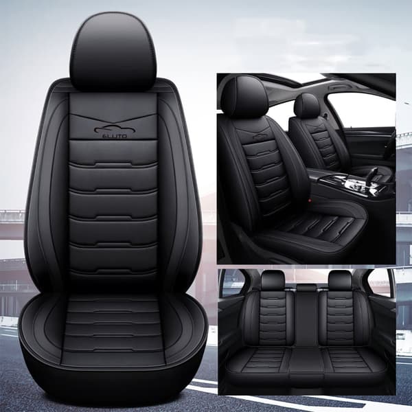 Universal 5-Seat Car Seat Cover Deluxe Faux læder komplet sæt sædebetræk bil sæt, sort