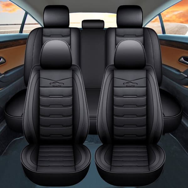Universal 5-Seat Car Seat Cover Deluxe Faux læder komplet sæt sædebetræk bil sæt, sort
