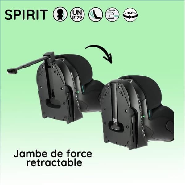 Isofix bilbarnstol NANIA SPIRIT 40-150 cm R129  0 till 10 år  Bakåtvänd 40-105 cm  Justerbart nackstöd  Liggande  Svängbar  Svart