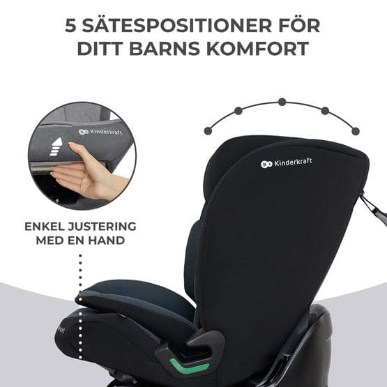 Bilbarnstol - Oneto3 I-koko 76-150 cm Grafiittimusta