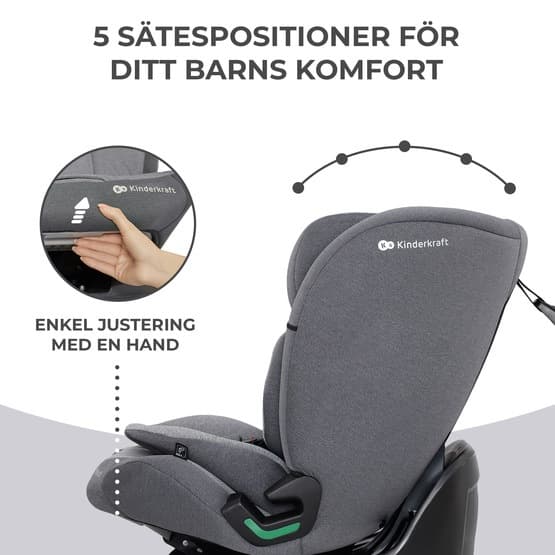 Bilbarnstol - Oneto3 I-koko 76-150 cm viileä harmaa