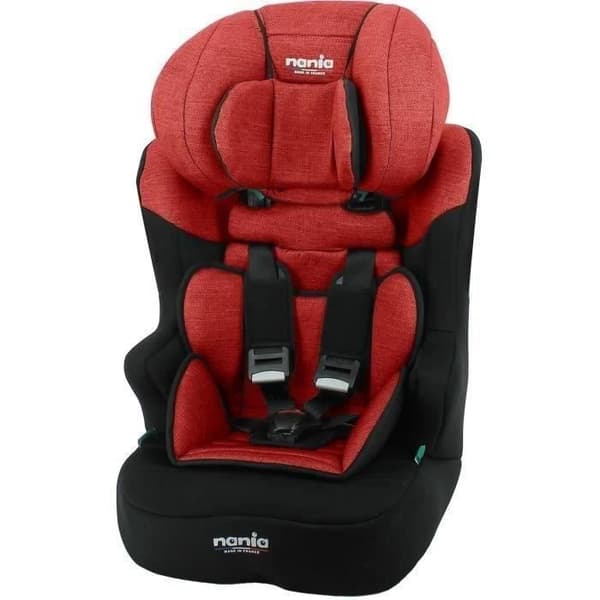 NANIA bilbarnstol RACE I, Grupp 1/2/3, från 3 till 10 år, 9-36 kg, 76-140 cm R129 – Justerbart nackstöd – Liggunderlag – Röd