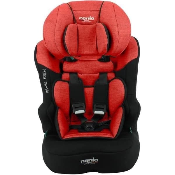 NANIA bilbarnstol RACE I, Grupp 1/2/3, från 3 till 10 år, 9-36 kg, 76-140 cm R129 – Justerbart nackstöd – Liggunderlag – Röd
