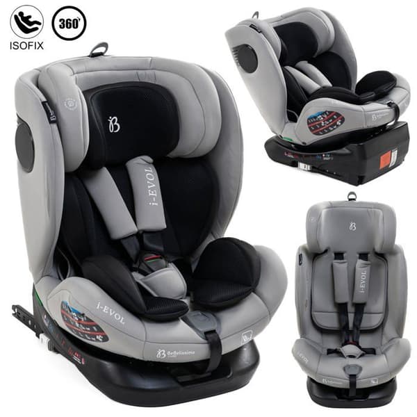 Bebelissimo - Isofix bilbarnstol - 360° vridbar - 40-150 cm - 0-36kg - i- Evol - ljusgrå