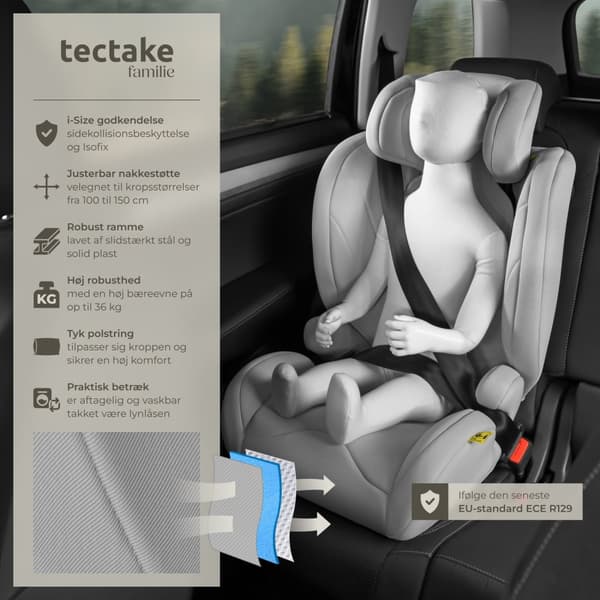 Autostol Levi, i-Size godkendelse, med ISOFIX - lysegrå