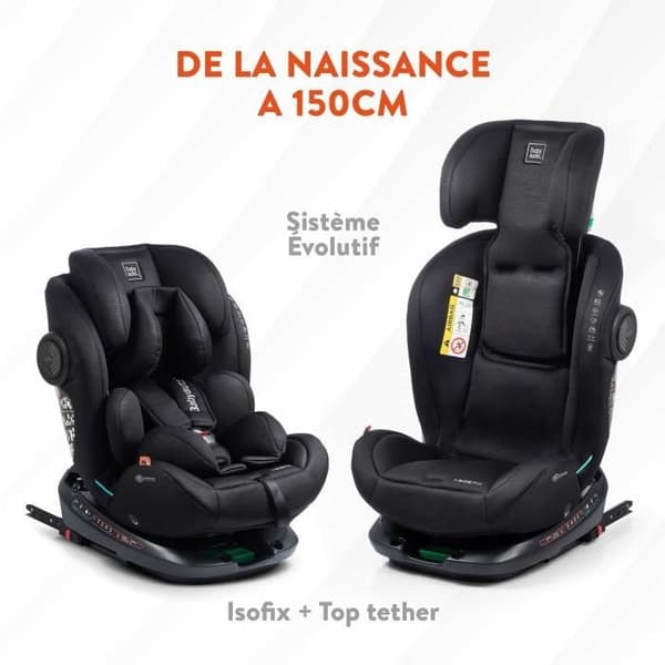 Bilbarnstol - BABYAUTO - GYRO BLACK LINE EMBOSSED - Från födsel till 12 år - 0-36 kg - I-Size - ISOFIX - 360° vridbar - R129