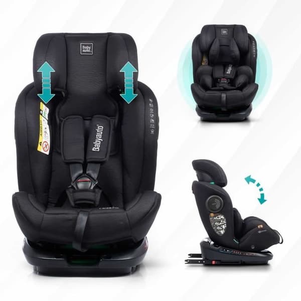 Bilbarnstol - BABYAUTO - GYRO BLACK LINE EMBOSSED - Från födsel till 12 år - 0-36 kg - I-Size - ISOFIX - 360° vridbar - R129