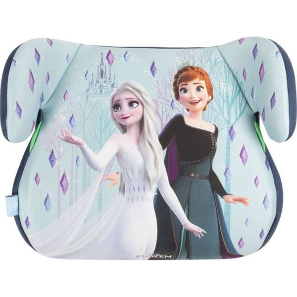 Tataway Bilbarnstol höjdare Disney Frozen i-Size ECE R129. Barnsäkerhet 125 till 150 cm. Grafiska motiv av Elsa och Anna på blå bakgrund.