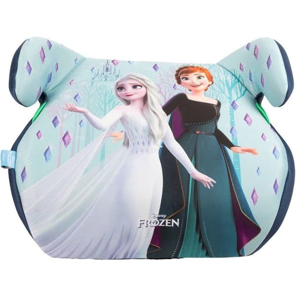 Tataway Bilbarnstol höjdare Disney Frozen i-Size ECE R129. Barnsäkerhet 125 till 150 cm. Grafiska motiv av Elsa och Anna på blå bakgrund.