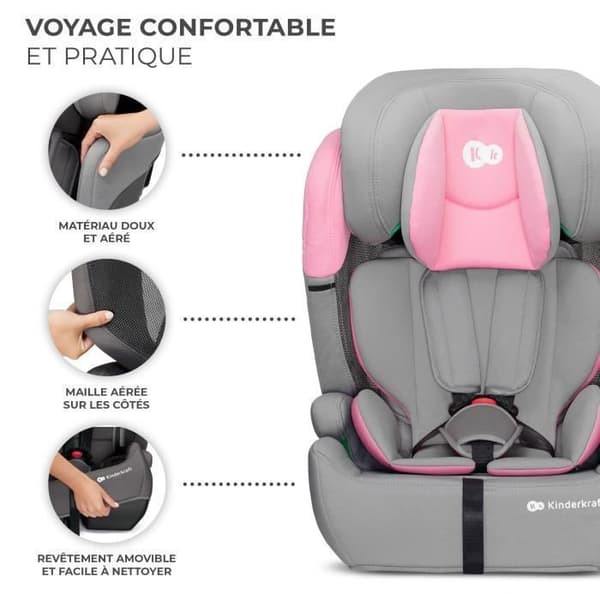 I-storlek 76-150 cm bilbarnstol - KINDERKRAFT COMFORT UP2 - Justerbart nackstöd - Snabb installation - 15 månader till 12 år - Rosa