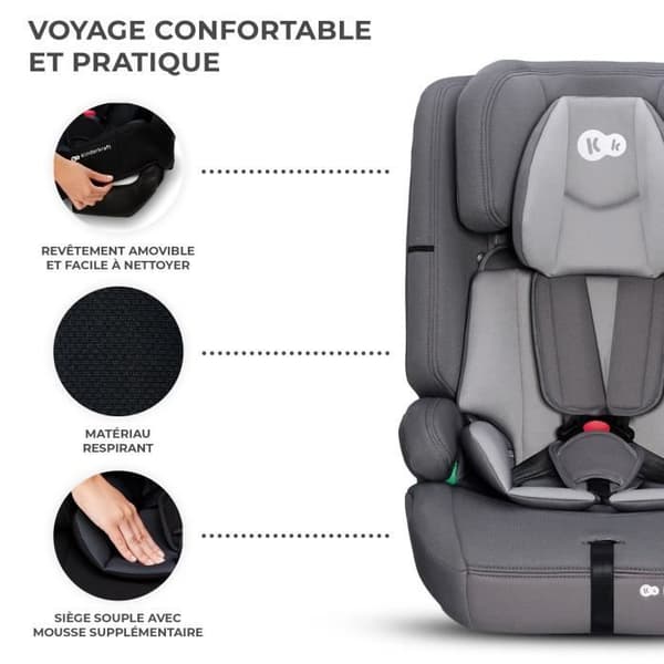 I-size bilbarnstol 76-150 cm - KINDERKRAFT SAFETY FIX2 - från 15 månader till 12 år - Isofix fixering - Justerbart nackstöd - Grå