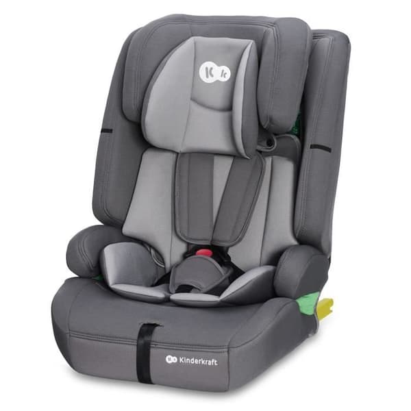 I-size bilbarnstol 76-150 cm - KINDERKRAFT SAFETY FIX2 - från 15 månader till 12 år - Isofix fixering - Justerbart nackstöd - Grå