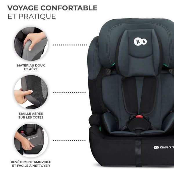 I-storlek 76-150 cm bilbarnstol - KINDERKRAFT COMFORT UP2 - Justerbart nackstöd - Snabb installation - 15 månader till 12 år - Svart
