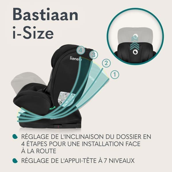 Bilstol för bebisar LIONELO Bastiaan i-Size - 360° roterande bas - ISOFIX - 40-150 cm - Från 0 till 36 kg - Grupp 0/1/2/3 - Rosa